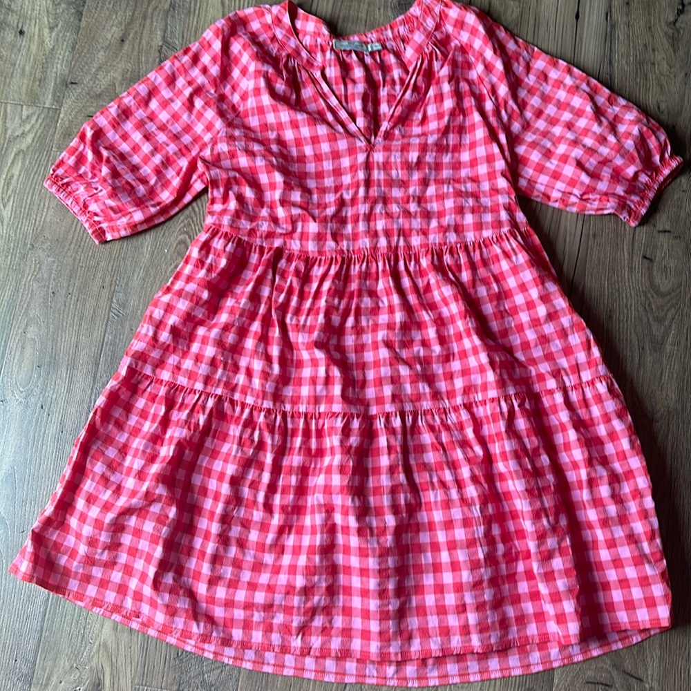 Vineyard Vines Performance Womens Pink Plaid Harbor Gingham Tiered Dress size M